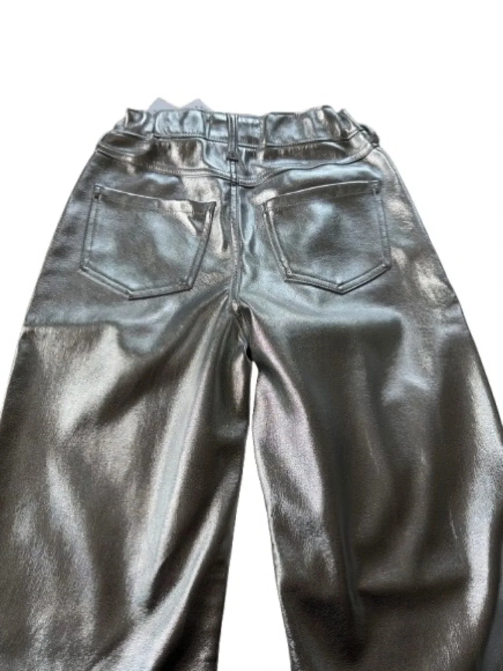 abercrombie kids Silver Metallic High Rise Wide-Leg Jeans NWT